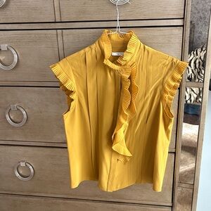 Sleeveless Ruffle-Neck Blouse in Mustard Yellow